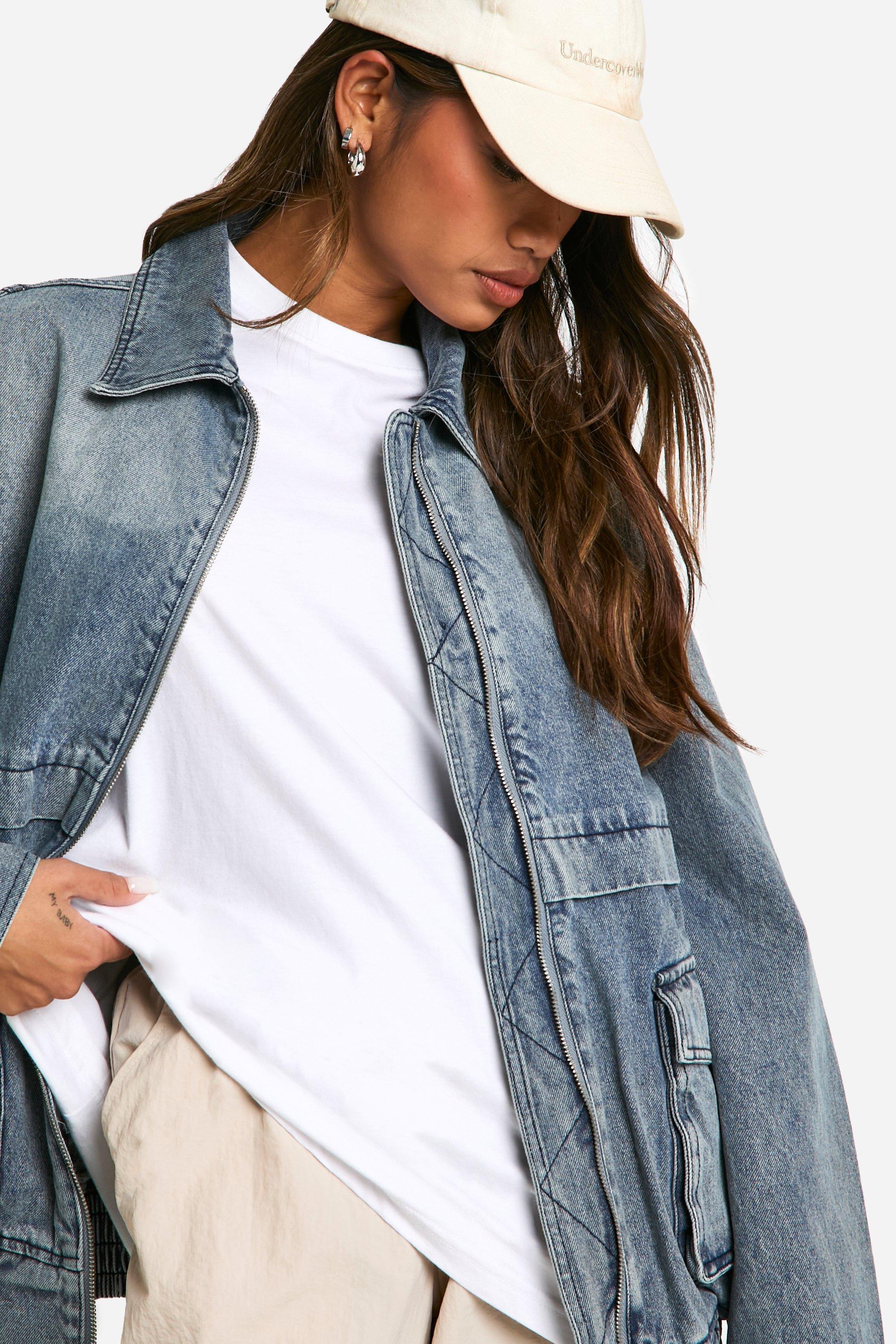 Pocket Detail Denim Bomber Jacket | boohoo USA